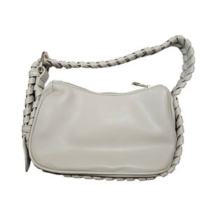 JULES KAE Ivory Faux Leather Shoulder Bag w/ Braided Strap, Women’s Hand…